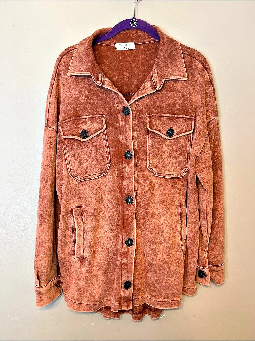 Zenana Mineral Wash Oversized Shacket Jacket M